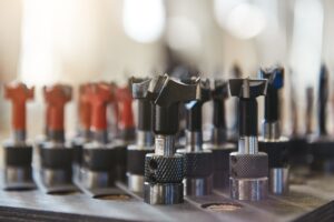 Milling cutters and drills for working with metal. Macro photo